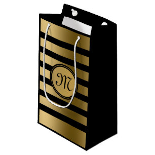 Elegant Modern Gold And Black Stripes Pattern Small Gift Bag