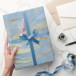Elegant modern gold and blue marble look wrapping paper