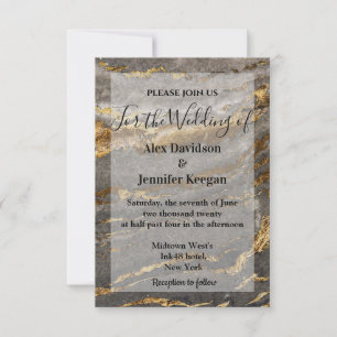 elegant modern gold and grey marble wedding invitation