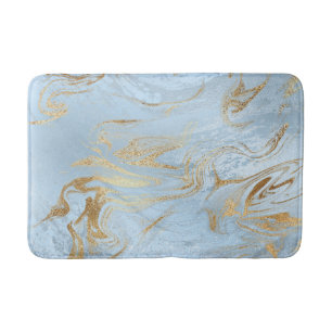 Elegant modern gold and light blue marble glitter bath mat