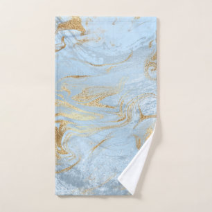 Elegant modern gold and light blue marble glitter hand towel
