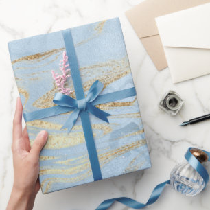 Elegant modern gold and light blue marble glitter wrapping paper