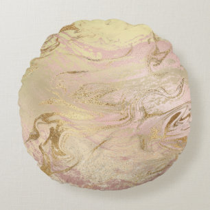 Elegant modern gold and rose gold marble & glitter round cushion