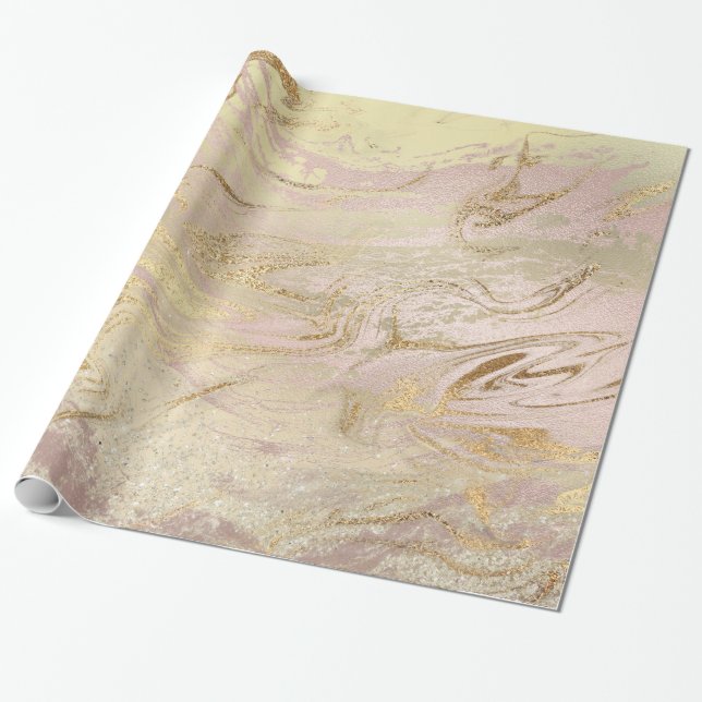 Elegant modern gold and rose gold marble & glitter wrapping paper (Unrolled)