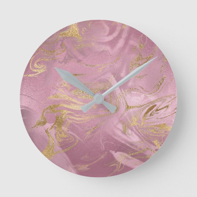 Elegant modern gold and rose gold marble look round clock (Front)