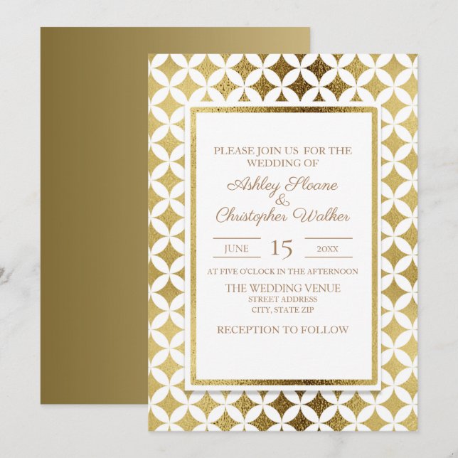 Elegant Modern Gold and White Wedding Invitation (Front/Back)