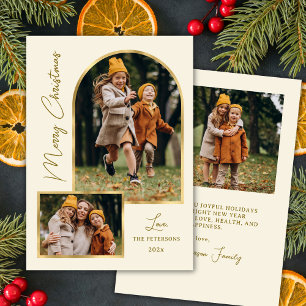 Elegant Modern Gold Arch 3 Photo Christmas Holiday Card