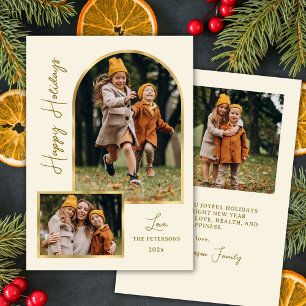 Elegant Modern Gold Arch 3 Photo Happy Holiday Card