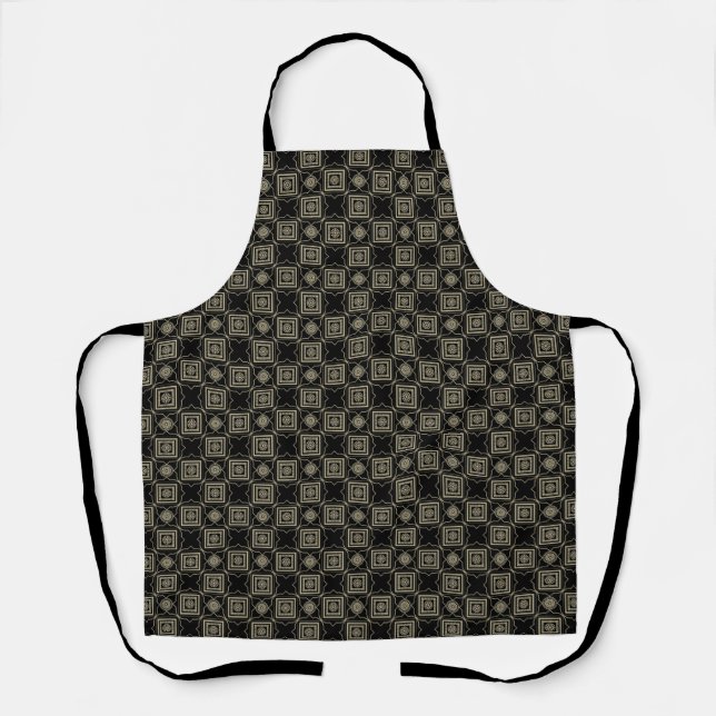 Elegant Modern Gold Art Deco Squares Tiles Pattern Apron (Front)