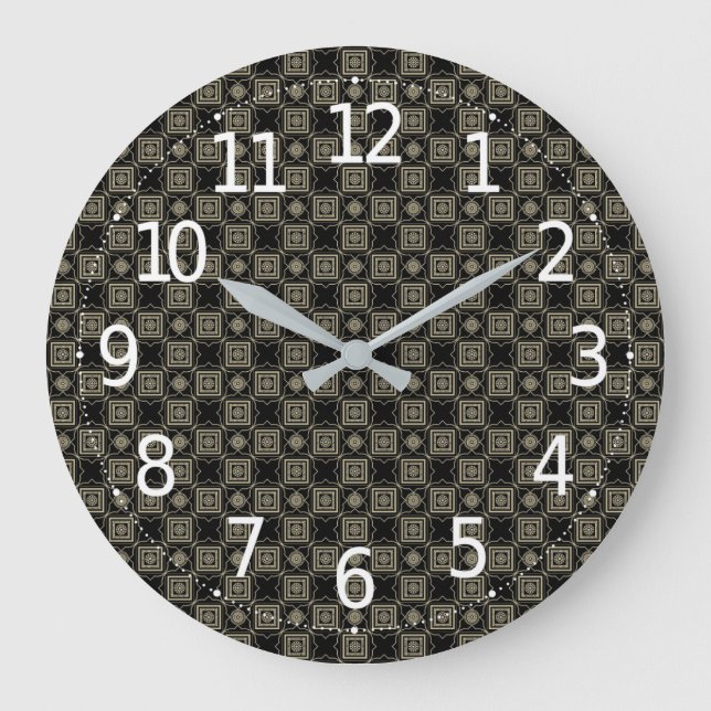 Elegant Modern Gold Art Deco Squares Tiles Pattern Large Clock (Front)