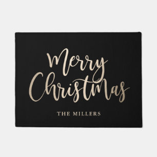 Elegant Modern Gold & Back Merry Christmas Doormat