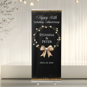 Elegant Modern Gold Black 50th Anniversary Party Retractable Banner