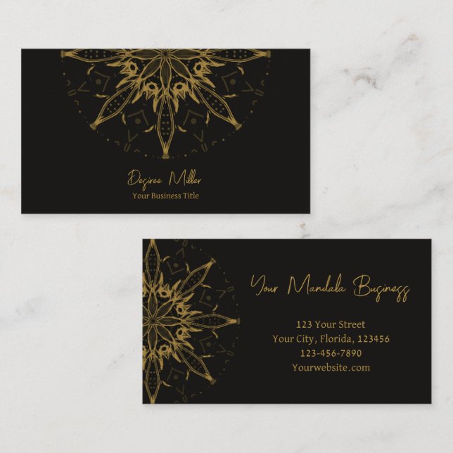 Elegant Modern Gold Black Bohemian Mandala Business Card (Front/Back)