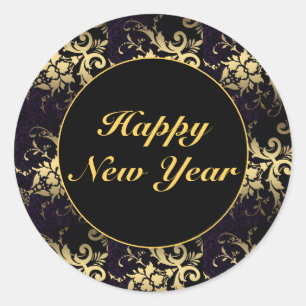 Elegant Modern Gold Black Happy New Year Stickers