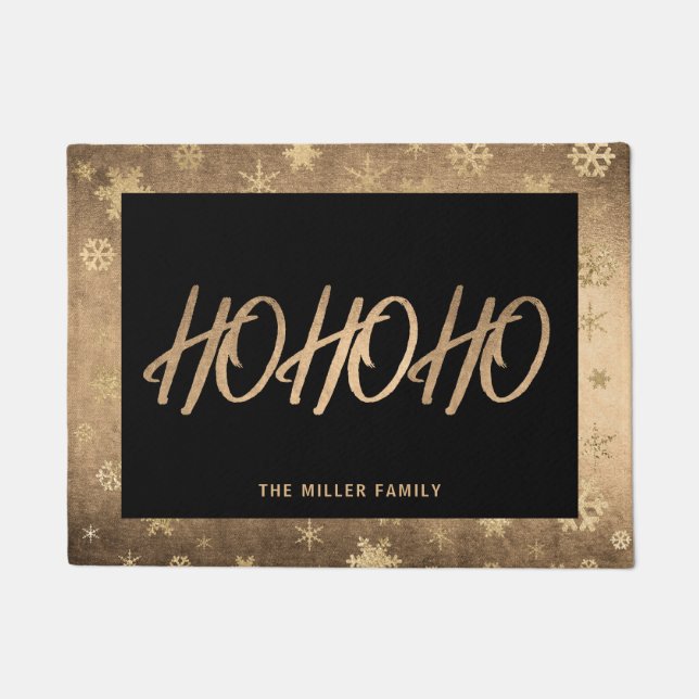Elegant Modern Gold & Black Ho Ho Ho Christmas Doormat (Front)