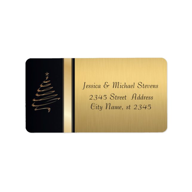 Elegant modern gold / black holiday chistmas tree label (Front)