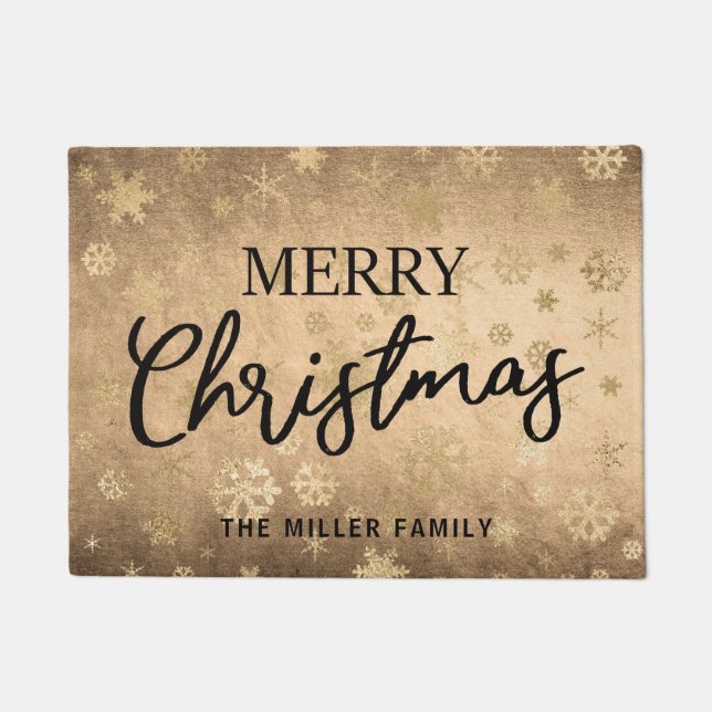 Elegant Modern Gold & Black Merry Christmas Doormat (Front)