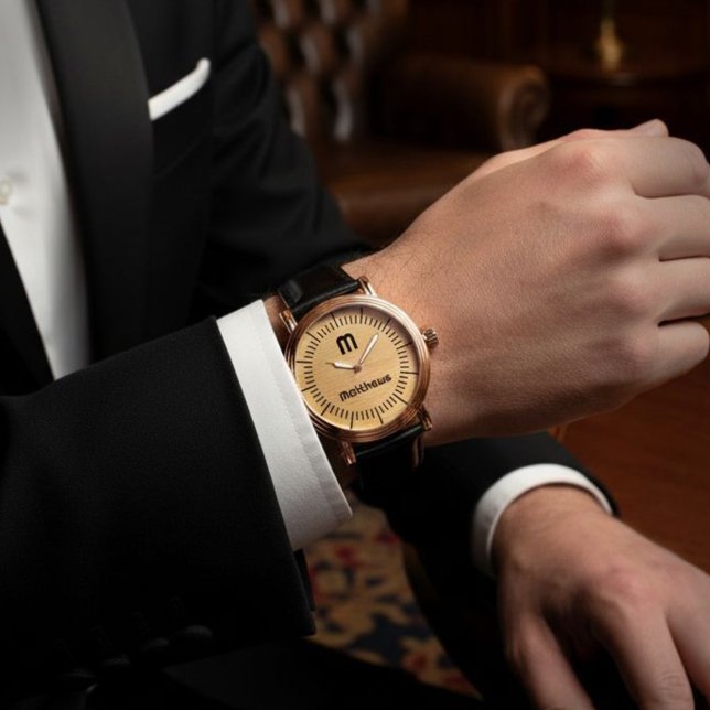 Elegant Modern Gold Black Monogram Initial Name Watch (Elegant Modern Gold Black Monogram Initial Name Watch is elegant to wear for those special events. )