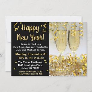 Elegant Modern Gold Black New Year’s Invitation
