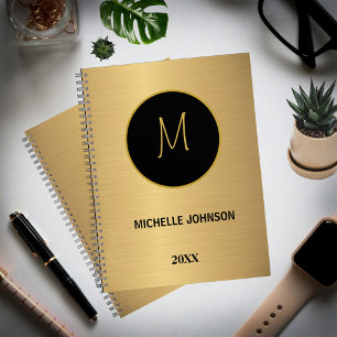Elegant Modern Gold Black Professional Monogram Notebook