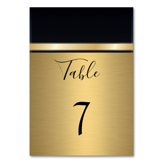 Elegant modern gold/black wedding table number (Front)