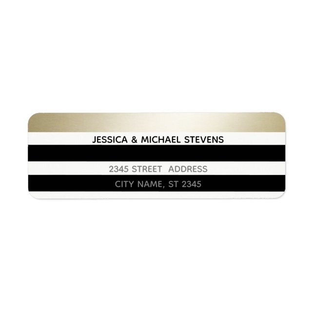 Elegant modern gold black/white stripes wedding (Front)