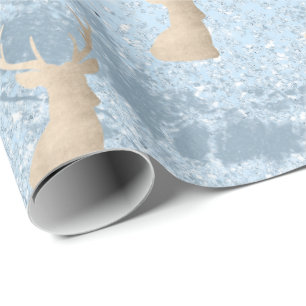 Elegant modern gold & blue Christmas deer pattern Wrapping Paper