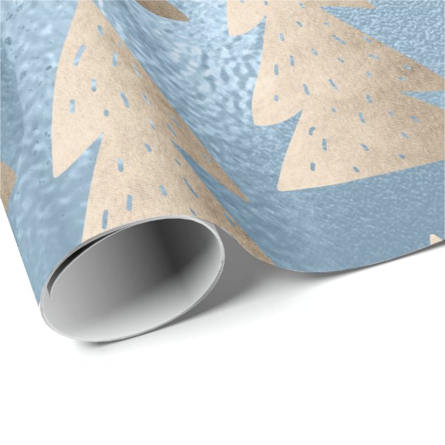 Elegant modern gold blue Christmas tree pattern Wrapping Paper (Roll Corner)