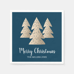 Elegant modern gold & blue Merry Christmas tree Napkin