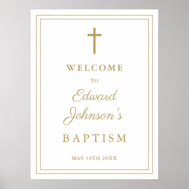 Elegant Modern Gold Border Baptism Welcome Sign (Front)