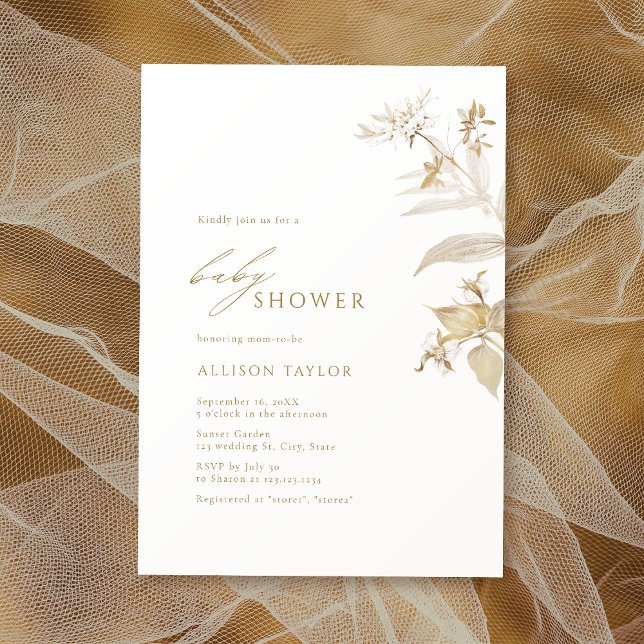 Elegant Modern Gold Botanical Floral Baby Shower Invitation (Elegant Modern Gold Botanical Floral Baby Shower Invitation)