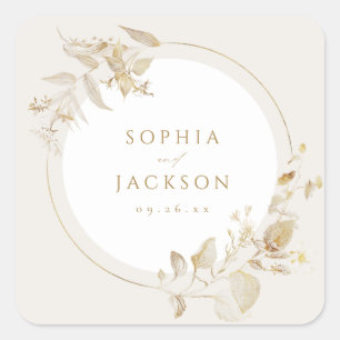 Elegant Modern Gold Botanical Floral Wedding Favou Square Sticker
