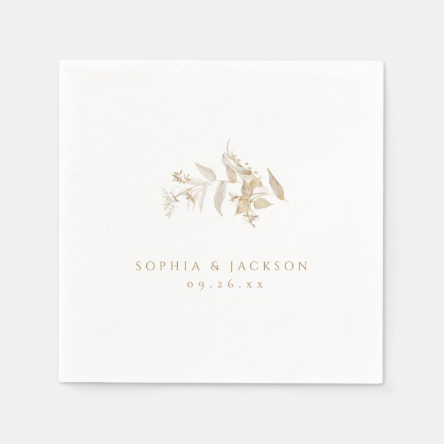 Elegant Modern Gold Botanical Floral Wedding Napkin (Front)
