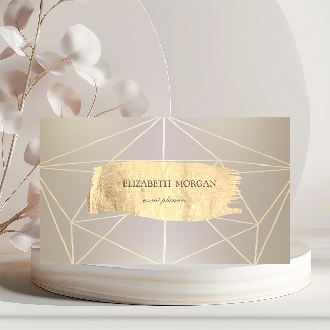 Elegant Modern Gold Brush Stroke Geometric Business Card (Creator Uploaded)