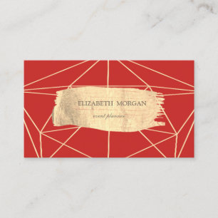 Elegant Modern Gold Brush Stroke Geometric,Red Business Card