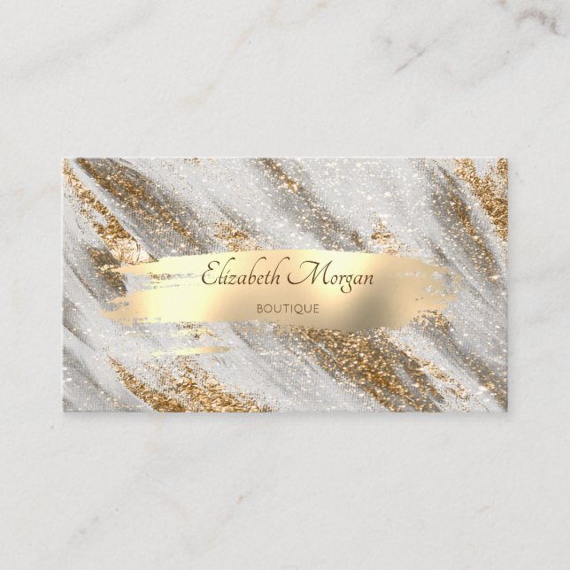 Elegant Modern,Gold Brush Stroke,Gold Glitter Business Card (Front)