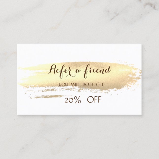 Elegant Modern , Gold Brush Stroke Referral Card (Front)