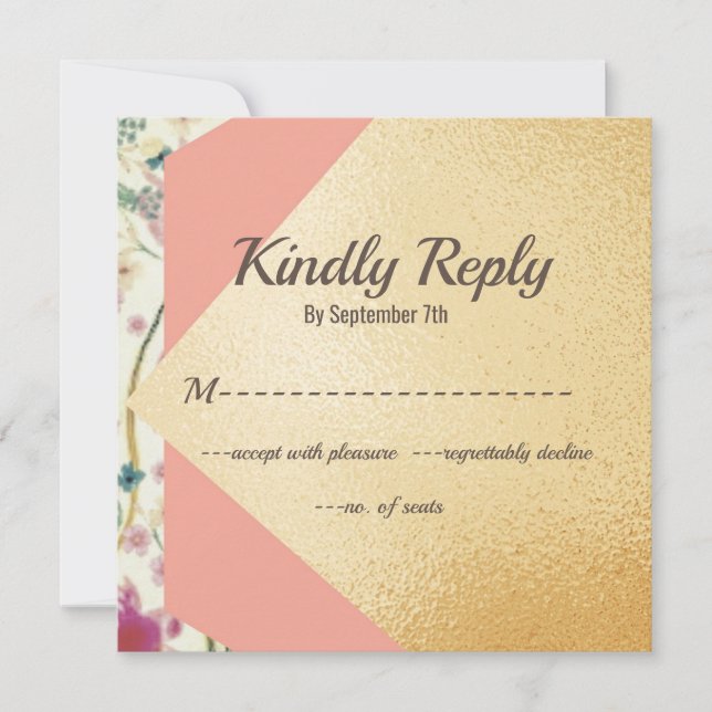 Elegant Modern Gold Brush Wedding RSVP Card (Front)