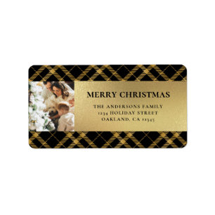 Elegant Modern Gold Buffalo Plaid Christmas Label