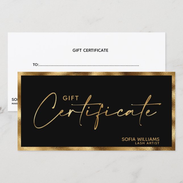 Elegant modern gold Certificate Gift Card (Front/Back)