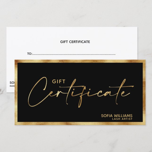 Elegant modern gold Certificate Gift Card (Front/Back)