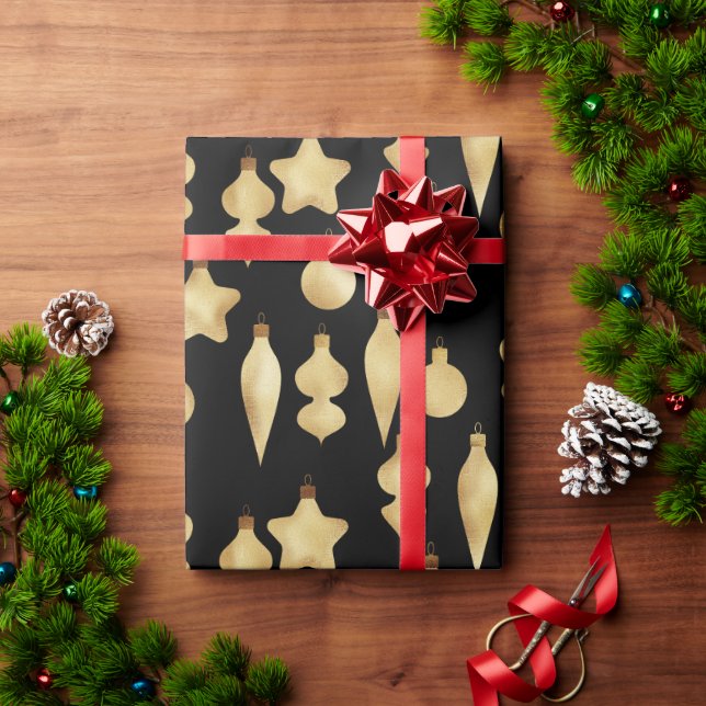 Elegant Modern Gold Christmas Ornament Pattern Wrapping Paper (Holiday Gift)