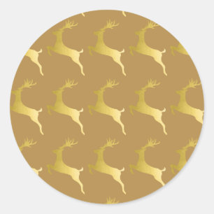 Elegant Modern Gold Christmas Reindeer Pattern Classic Round Sticker