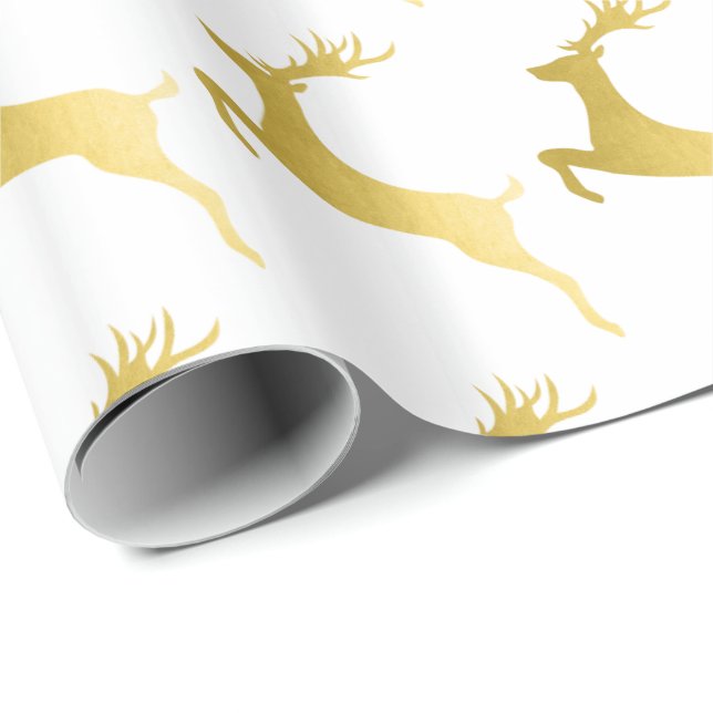 Elegant Modern Gold Christmas Reindeer Pattern Wrapping Paper (Roll Corner)
