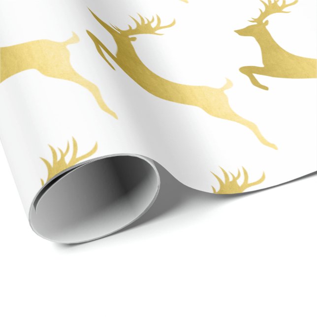 Elegant Modern Gold Christmas Reindeer Pattern Wrapping Paper (Roll Corner)