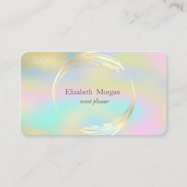Elegant Modern Gold Circle Colourful Holographic Business Card (Front)