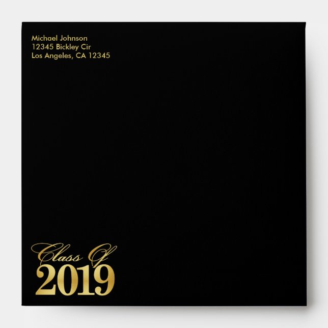 Elegant Modern Gold Class of 2019 Graduation Envelope (Front)