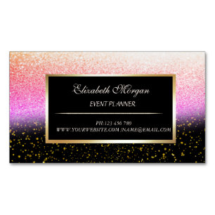 Elegant Modern Gold Confetti,Black,Bokeh Frame Magnetic Business Card