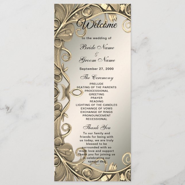 Elegant Modern Gold Decorative Wedding Program Programme (Front)