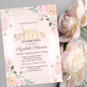 Elegant Modern Gold Diamonds Snowflakes Sweet 16 Invitation